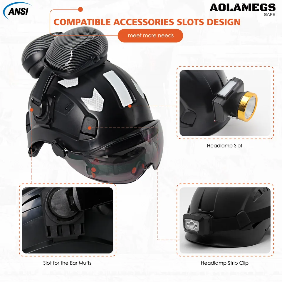 Carbon Fibre Hard Hat | Integrated Visor & Goggles | Noise Reduction Earmuffs - Thumbnail 5