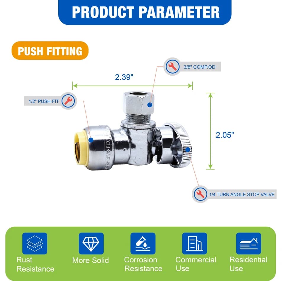 1/2" Push Fit Double Check Valve | 3/8" Comp. OD 1/4 Turn | DZR Lead Free Brass 80521 - Thumbnail 4