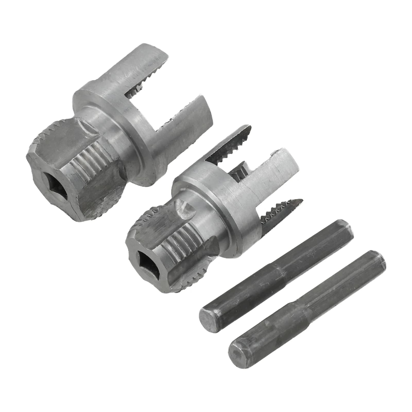 Dual-function pipe threading tool with internal and external dies made of durable carbon steel for precise thread cutting.