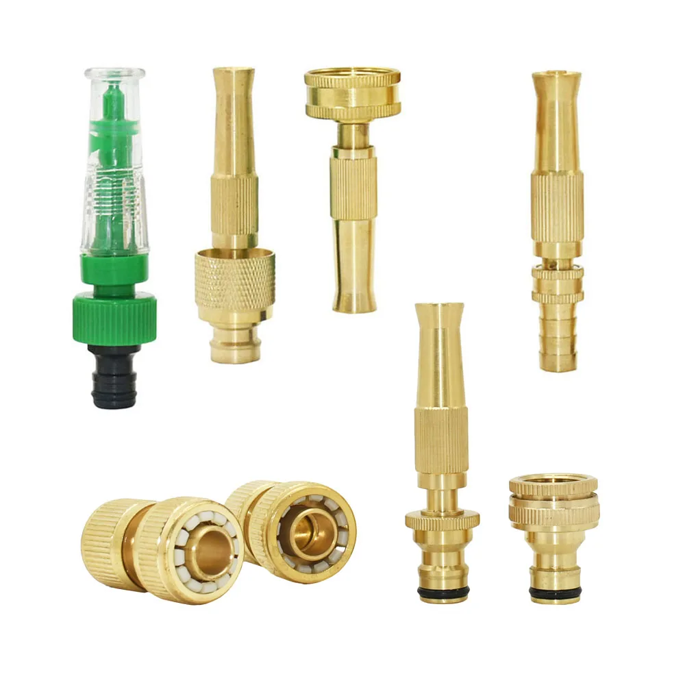 Brass high-pressure spray water gun with garden hose nozzle for car washing and irrigation, featuring a durable metal construction.