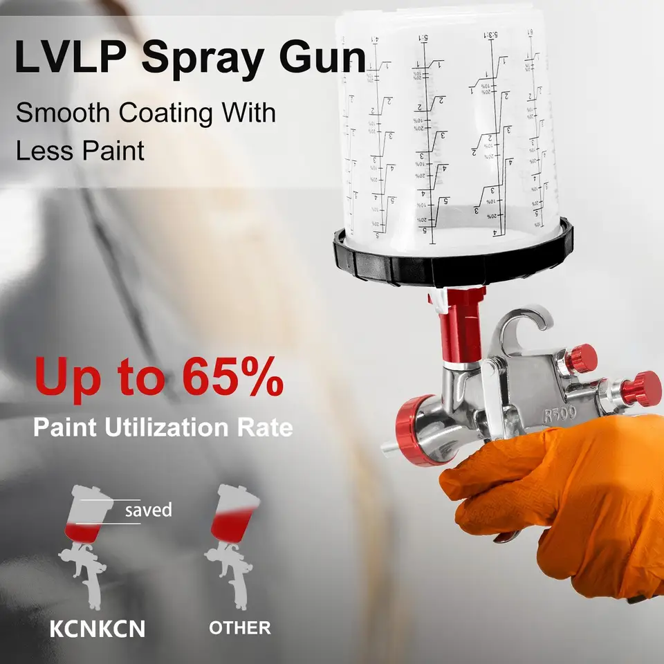 R500 LVLP Paint Sprayer | 1.3-2.0mm Nozzles & Regulator | Gravity Feed Gun - Thumbnail 6