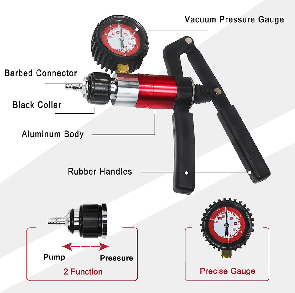 Heavy-Duty Brake Bleeder Kit | Vacuum Pump Tester | Power Steering Fluid Change - Thumbnail 5