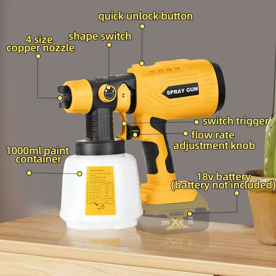 DeWalt 20V Paint Sprayer | 200W HVLP, 4 Copper Nozzles | For Home Painting - Thumbnail 4