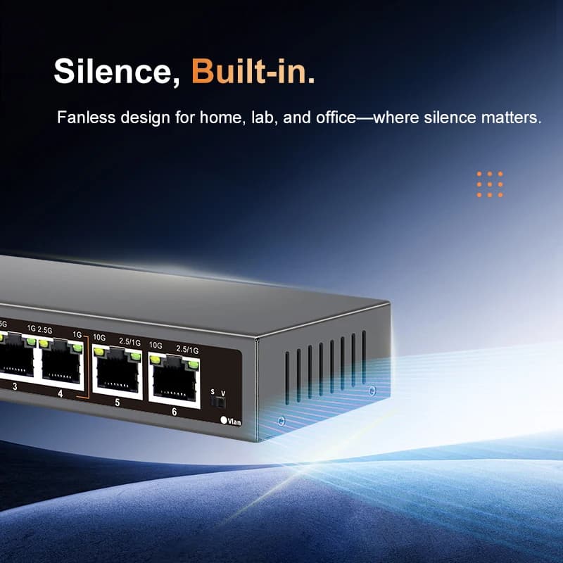 6-Port Multi-Gigabit Network Switch | 4x 2.5Gb + 2x 10Gb RJ45 | High-Speed Data Networking - Thumbnail 7