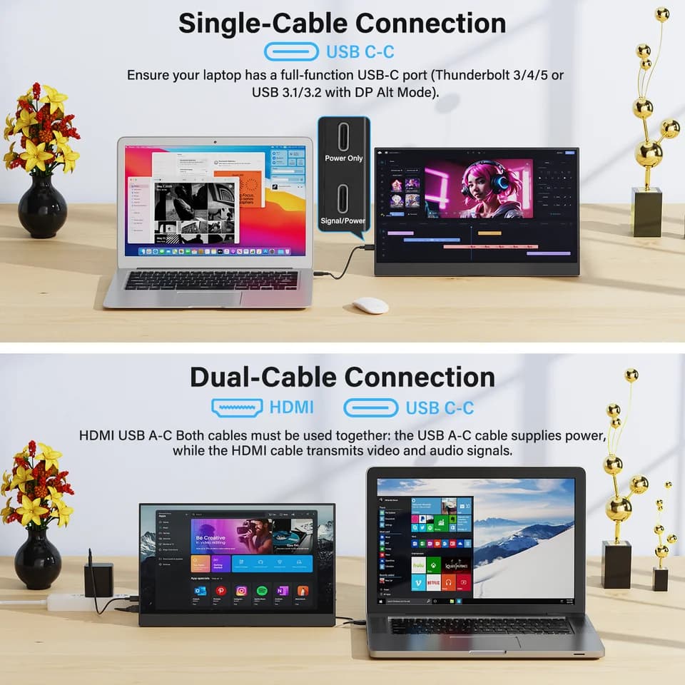 15.6" Portable Monitor | Full HD 1080p IPS Display | USB-C & HDMI - Thumbnail 4