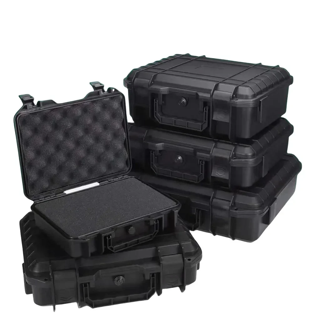 Waterproof hard carry case with pre-cut foam inserts for protective tool storage, featuring impact-resistant construction and secure closure.