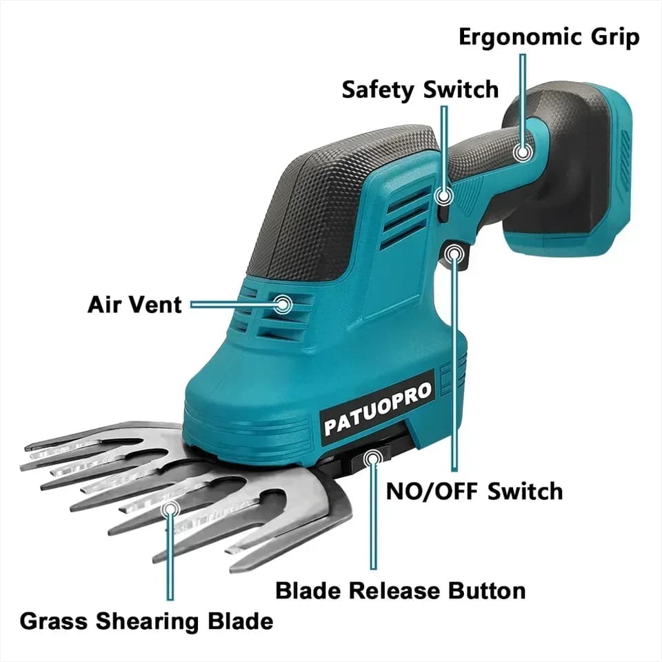 2-in-1 Cordless Hedge Trimmer & Grass Shear | 21V Handheld | For Makita 18V Battery - Thumbnail 5