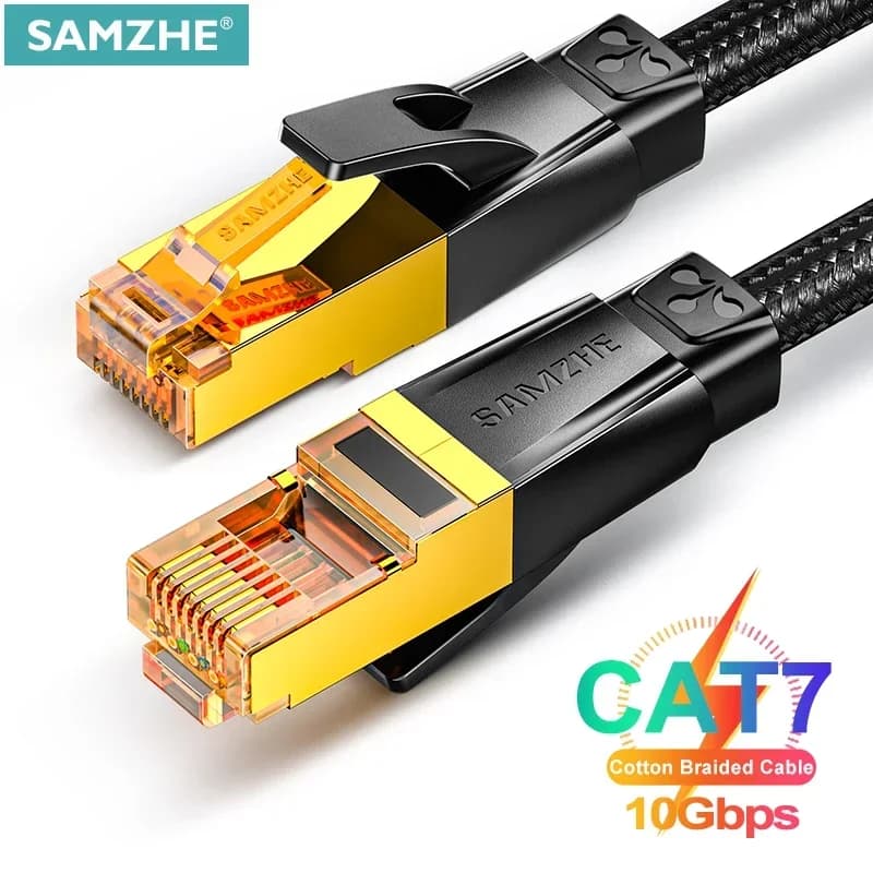 SAMZHE Cat7 Ethernet Cable | 10Gbps Cotton Braided | For Modem, Laptops, PS5, Router - Thumbnail 2