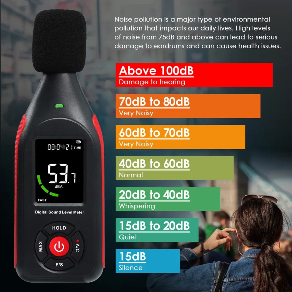 Decibel Meter | 31,000 Data Record & Hi/Lo Alarm | A/C Weighted, Colour Display - Thumbnail 3