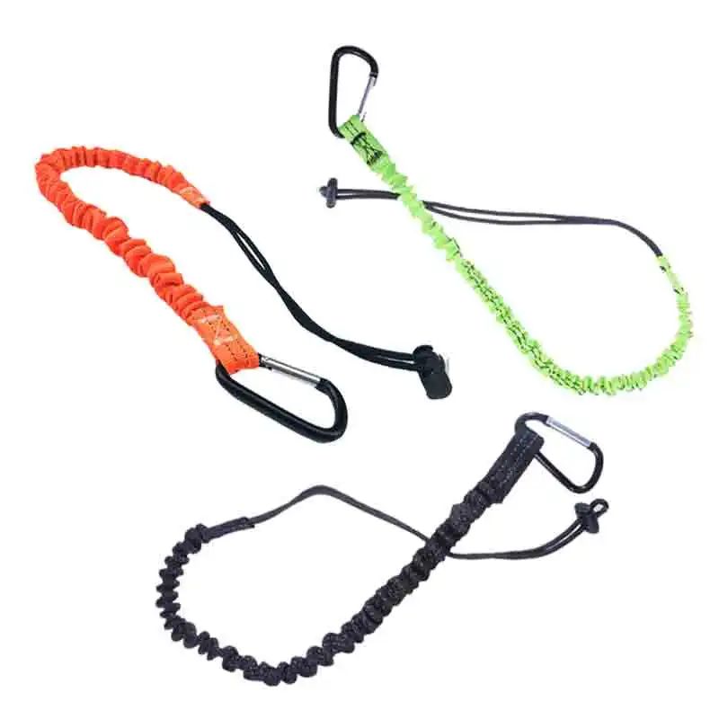 Safety Bungee Tether Tool Lanyard with carabiner hook for climbing and aerial work, an anti-falling safety rope accessory.