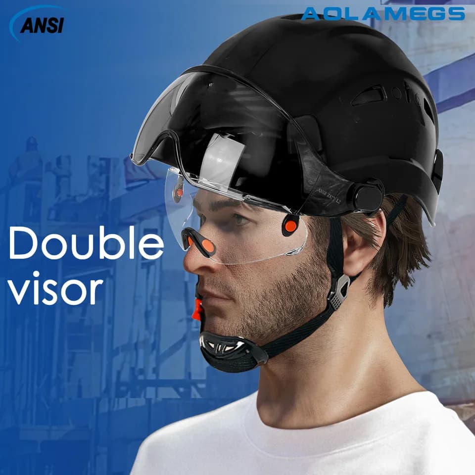 Safety Construction Helmet | Double Visor Goggle | Industrial Head Protection - Thumbnail 7