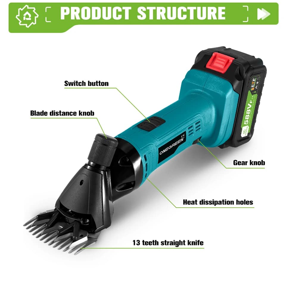 ONEGREEN 6 Speed Sheep Shears | 13 Teeth Electric Clipper | For Makita 18V Battery - Thumbnail 2