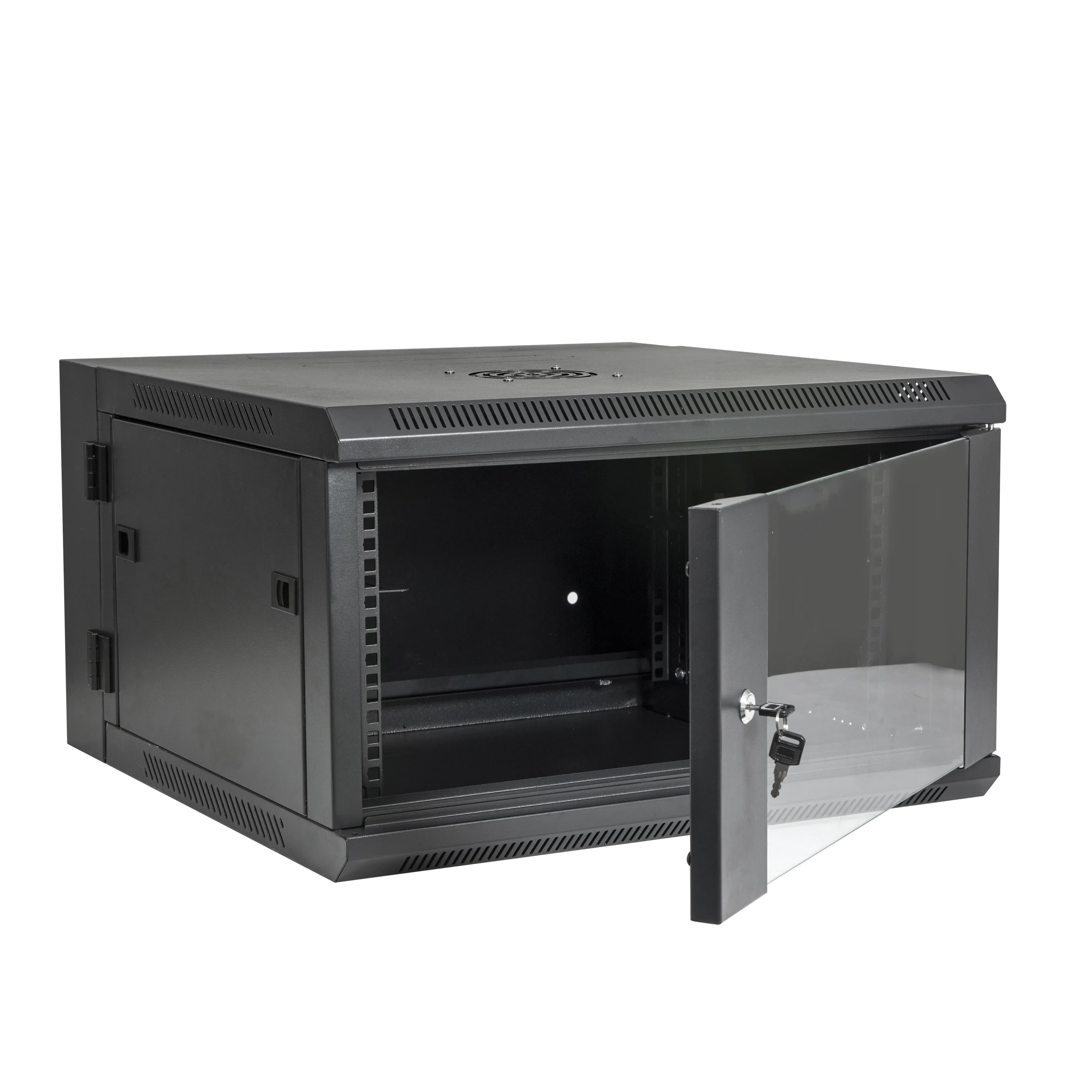 6U vertical wall-mount server rack with cooling fan, designed for network equipment and data center installation in workshops or server rooms.