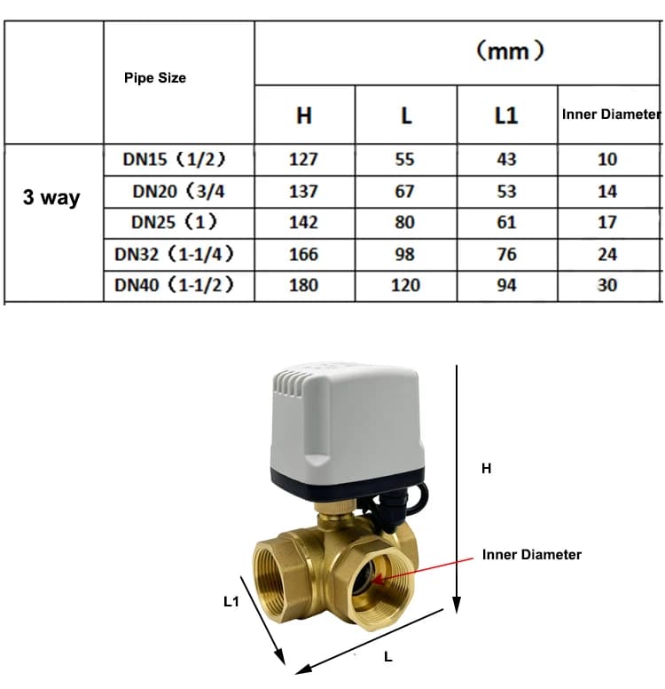 DN15-DN32 3-Way Brass Gate Valve | IP65 Motorised | T-Port 3-Wire Control - Thumbnail 6