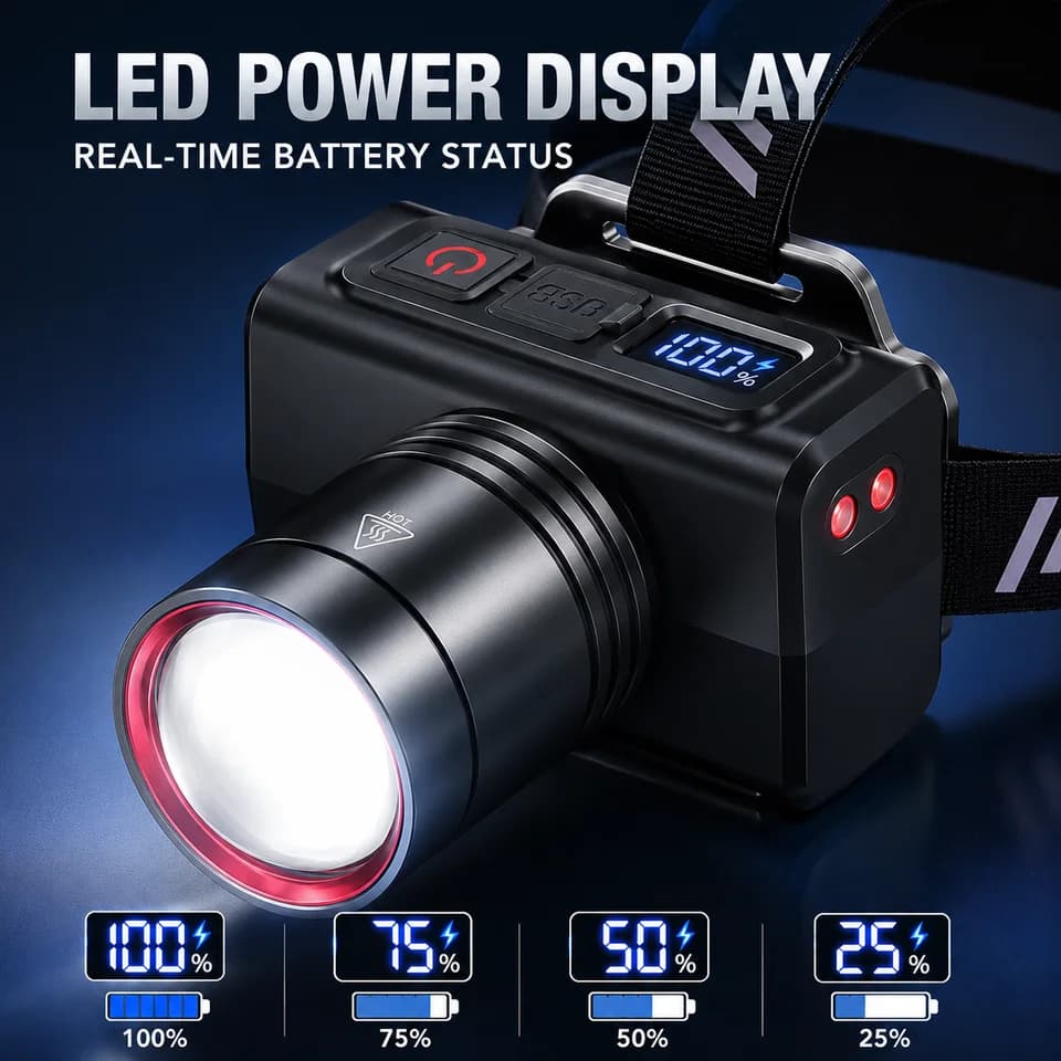 LED Rechargeable Head Torch | Adjustable Zoom & Ultra Bright | USB for Work & Outdoors - Thumbnail 6