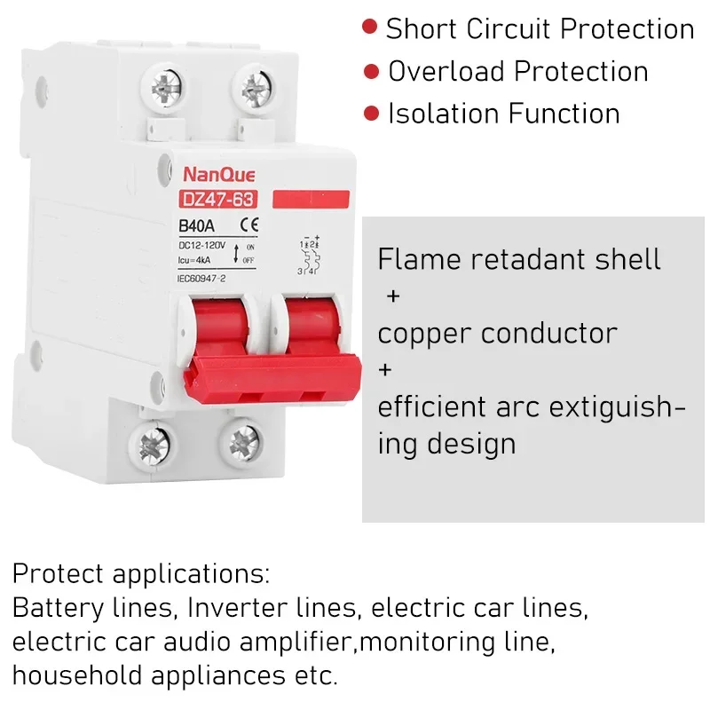 DC Miniature Circuit Breaker | 12-110V Battery Protection | 2P 10-150A - Thumbnail 2