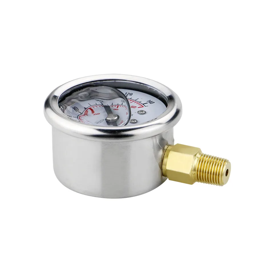 A Mairuikesi glycerin-filled fuel pressure gauge, 40mm with 1/8 thread, features a durable stainless steel case.