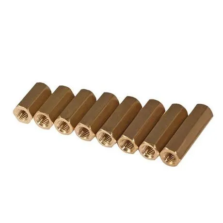 Ladder Standoff Spacers: multiple brass hexagonal standoffs in a row on white.
