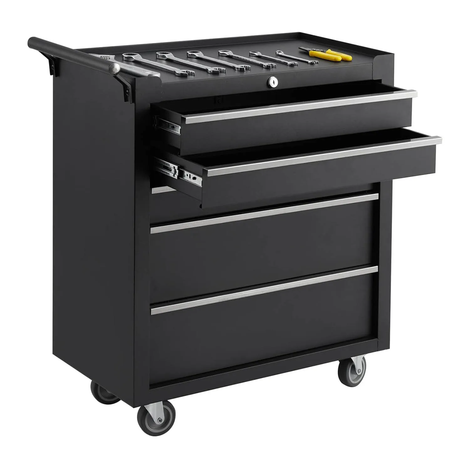 5-Drawer Rolling Tool Chest | Black Storage Cabinet with Wheels | Portable Garage Workshop Organizer