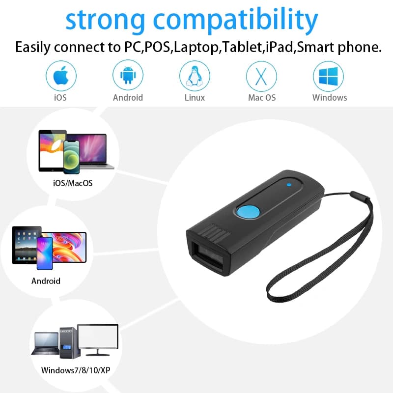 Mini Barcode Scanner | Wireless Bluetooth & Storage | iOS, Android, Windows Compatible - Thumbnail 2