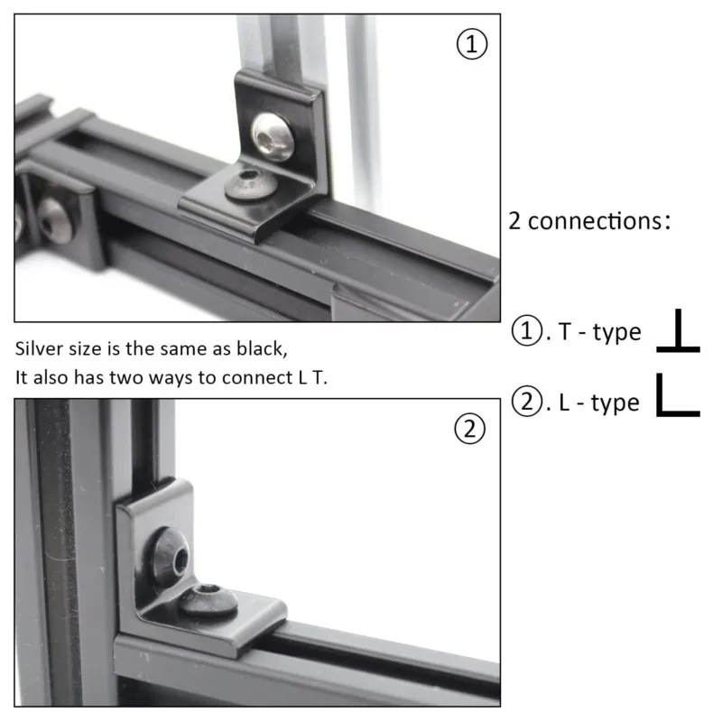 L Brackets | Black Aluminium Profile Connectors | 2020-4080 Angle Fitting - Thumbnail 3