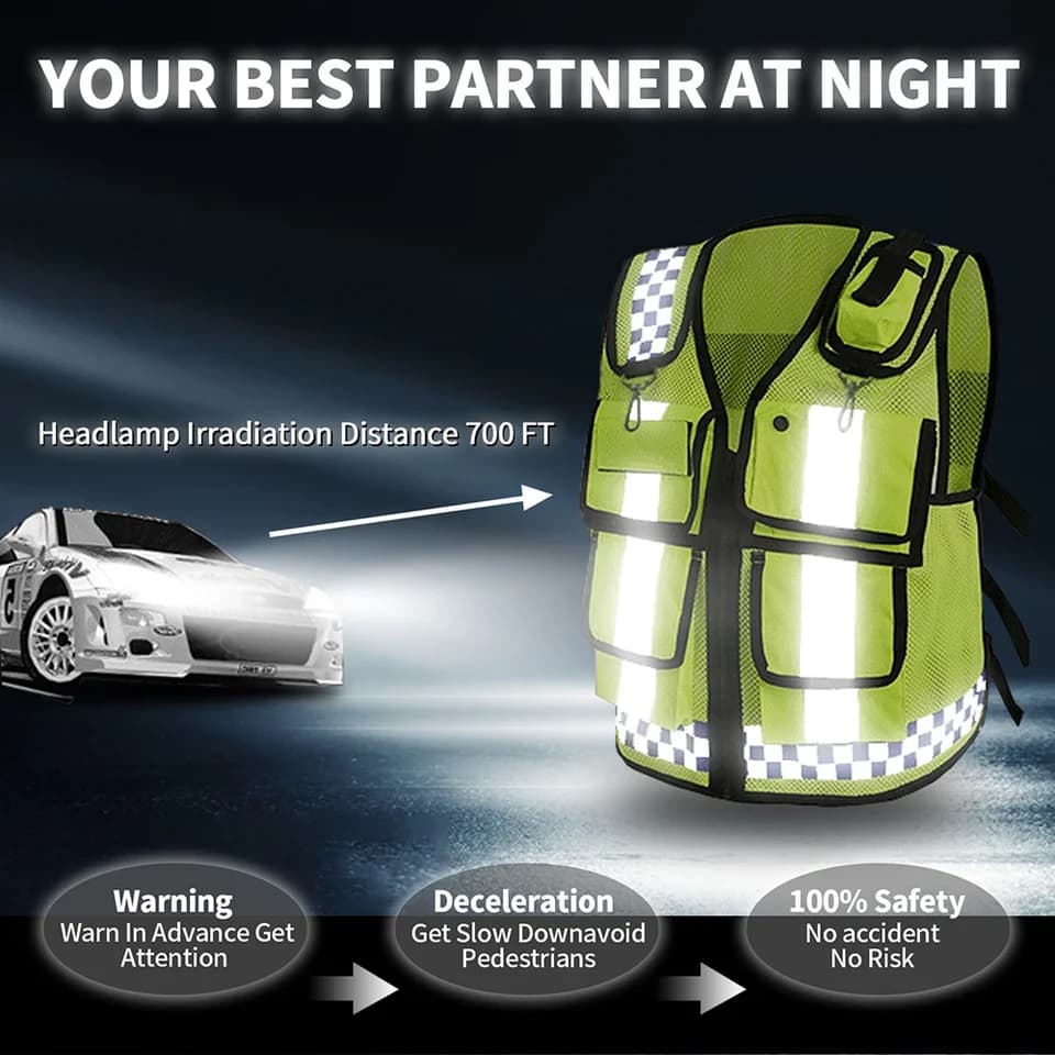 Hi Vis Vest | Breathable Mesh Multi-Pocket | Adjustable Workwear - Thumbnail 3