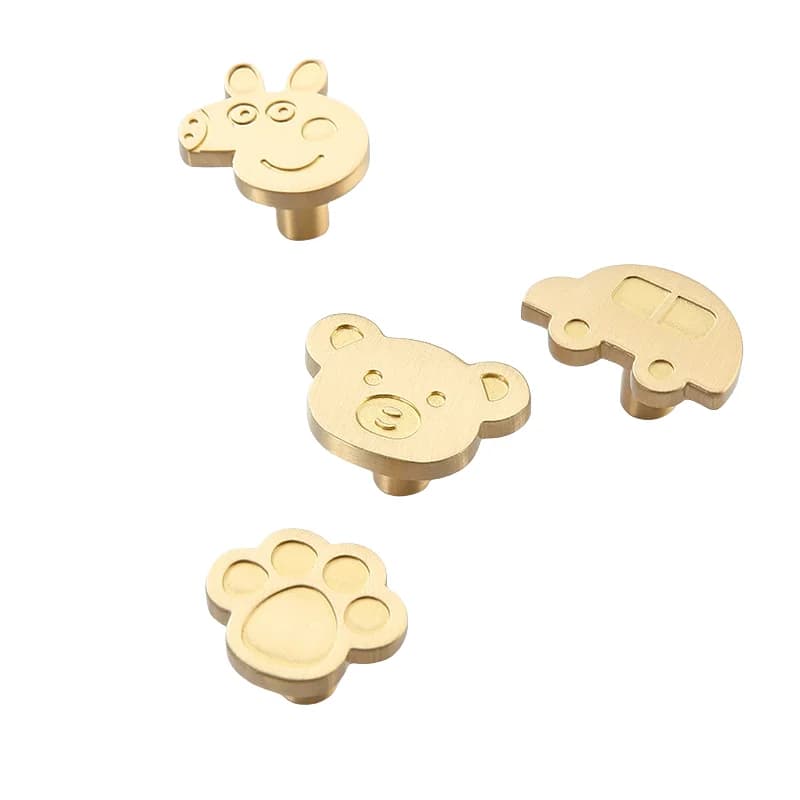 Creative brass cabinet handle for children's rooms, shaped like a cute bear head with cat claw or car designs in single-hole style.