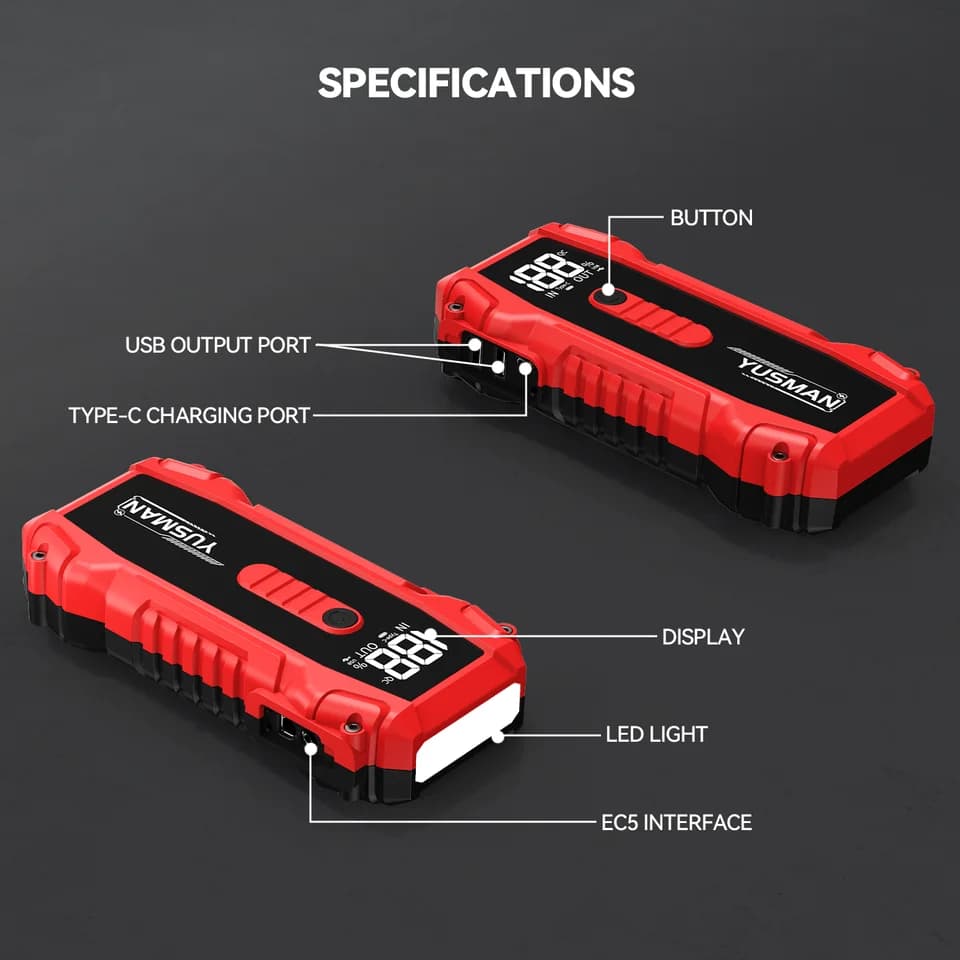 6000A Jump Starter | Portable 12V Car Battery Charger | With LED - Thumbnail 6
