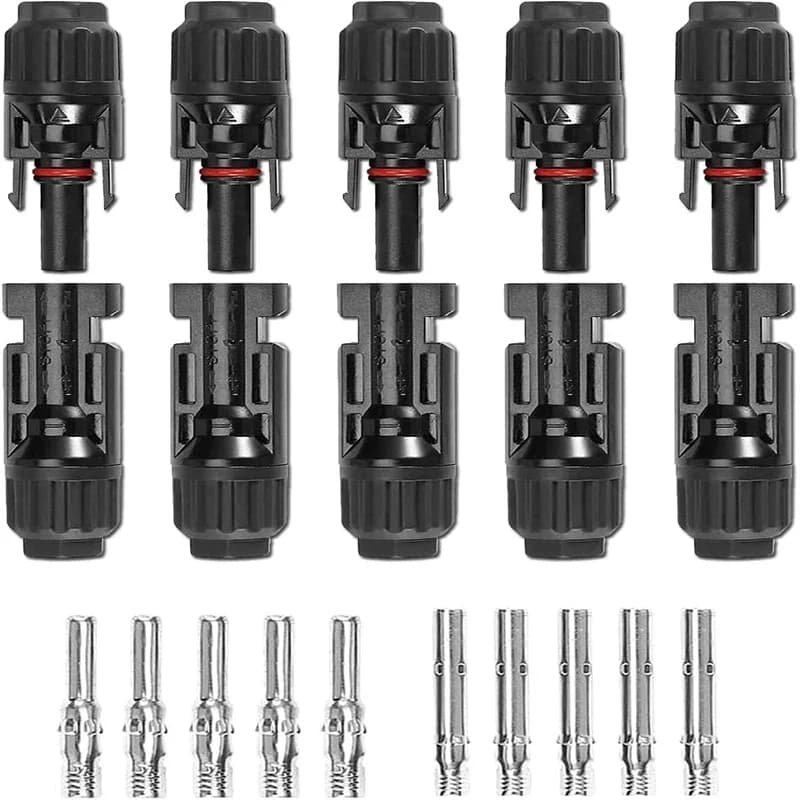10-pair set of MC4 solar connectors with 1000V 30A rating for secure PV cable connections, featuring UV-resistant IP67 housing.