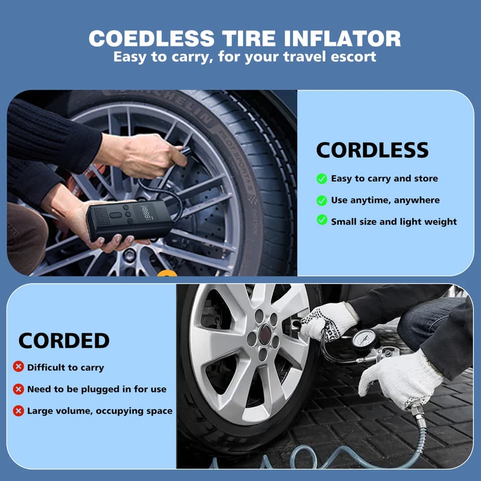 Digital Tyre Inflator | Cordless 150PSI Air Pump | Car & Bike Compressor - Thumbnail 5
