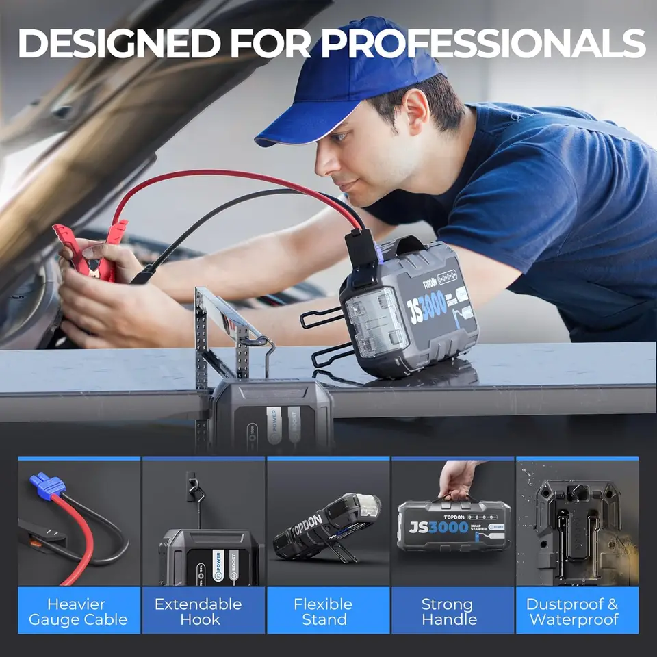 TOPDON Jump Starter JS3000/JS2000Pro/JS1200pro | 3000A/2500A/1500A/1200A Power Bank | 12V Car Starting Device - Thumbnail 3
