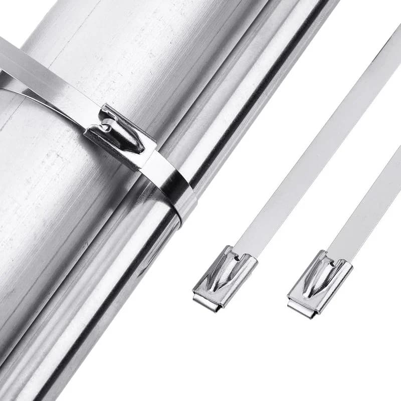 Wall Ties for Exhaust Wrap: Single stainless steel cable tie on a clean white background.