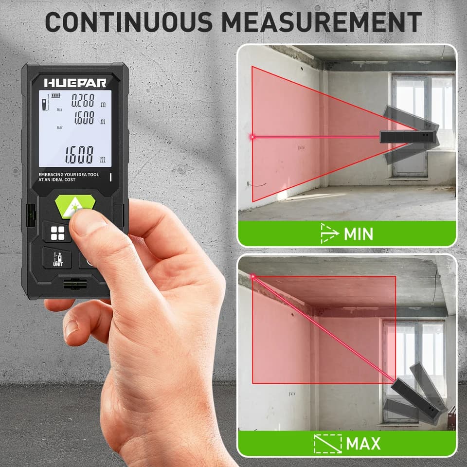 Huepar Laser Measure | 50-120m Digital Rangefinder | M/in/Ft Unit Test Tool - Thumbnail 6