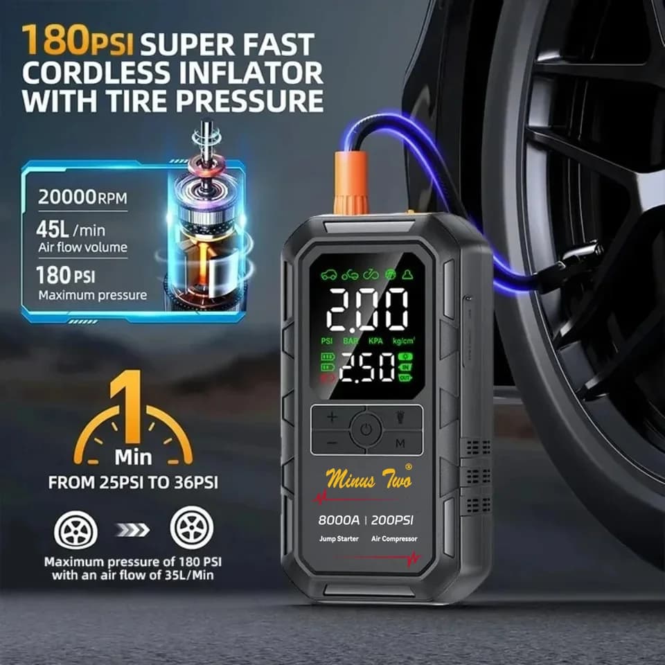 8000A Peak Wireless Jump Starter | Portable Emergency Booster | Power Bank - Thumbnail 4