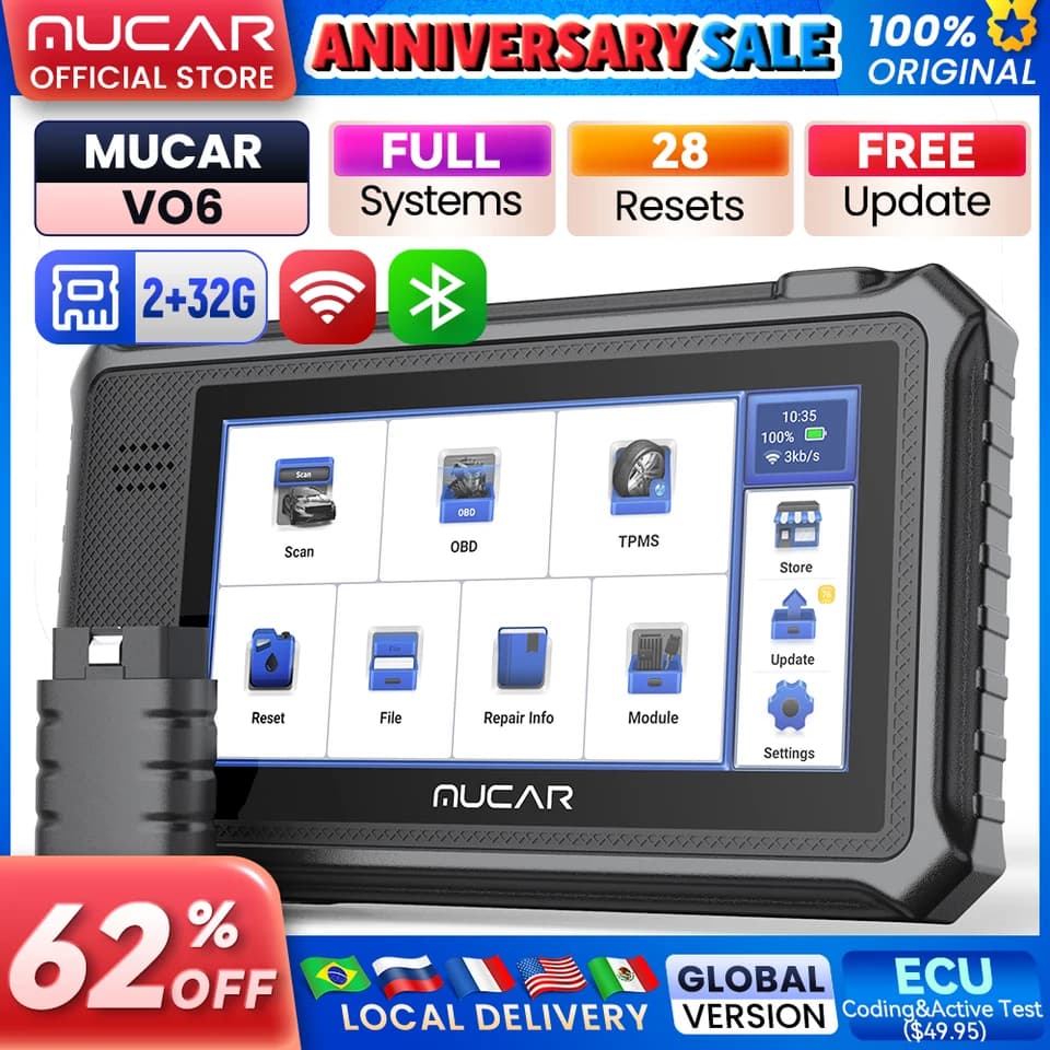 MUCAR VO6 OBD2 Scanner | Full System 28 Resets | Bi-Directional Control Tool - Thumbnail 3