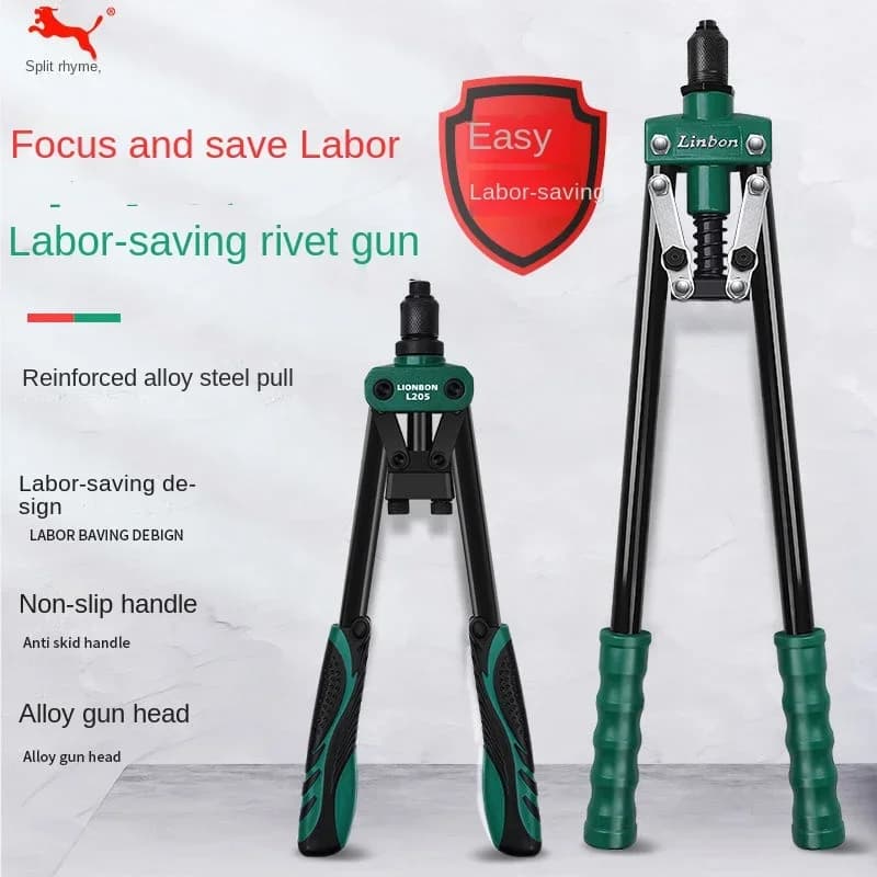 Manual Rivet Gun Set | 4 Rivet Heads for Metal & Plastic | Heavy-Duty One-Handed Tool - Thumbnail 3