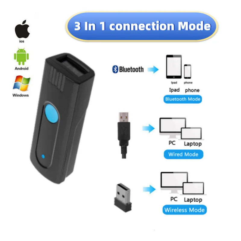 Mini Barcode Scanner | Wireless Bluetooth & Storage | iOS, Android, Windows Compatible - Thumbnail 4