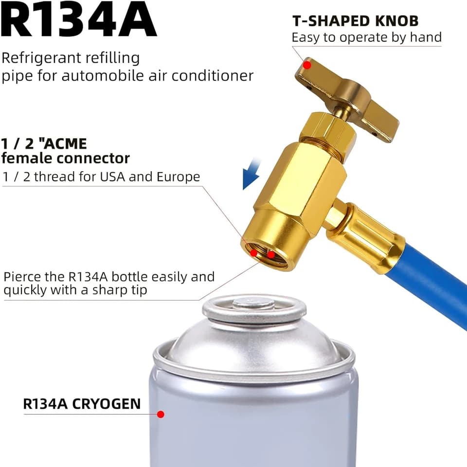 AC Recharge Kit for R134A | Low Pressure Gauge | 1/2 ACME Can Tap Valve - Thumbnail 4