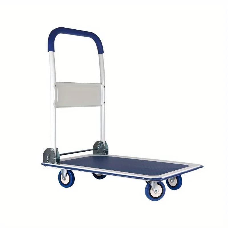 Heavy-duty folding hand truck dolly with large wheels, capable of moving 330 lbs for luggage, boxes, and workshop equipment.
