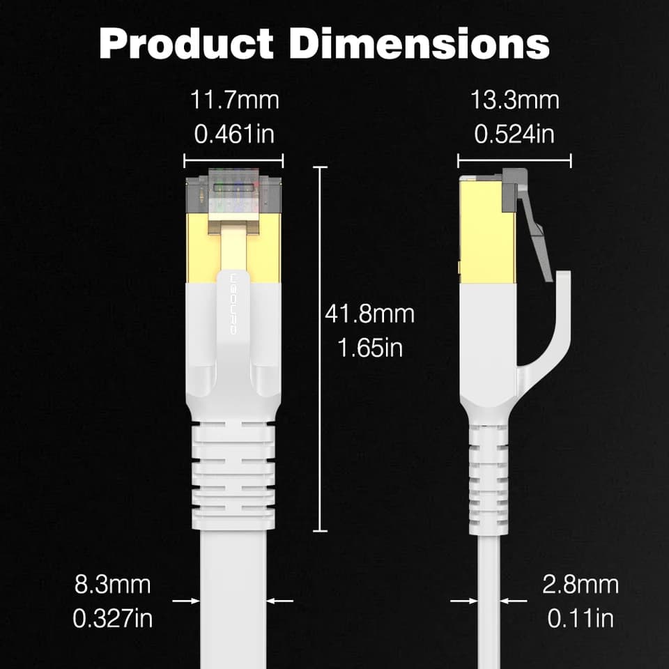 Cat8 Ethernet Cable | Flat 40Gbps Shielded LAN | Pure Copper High-Speed Internet - Thumbnail 7
