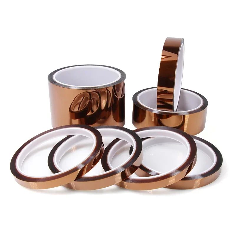 High Temp PTFE Tape rolls in various sizes on a white background.