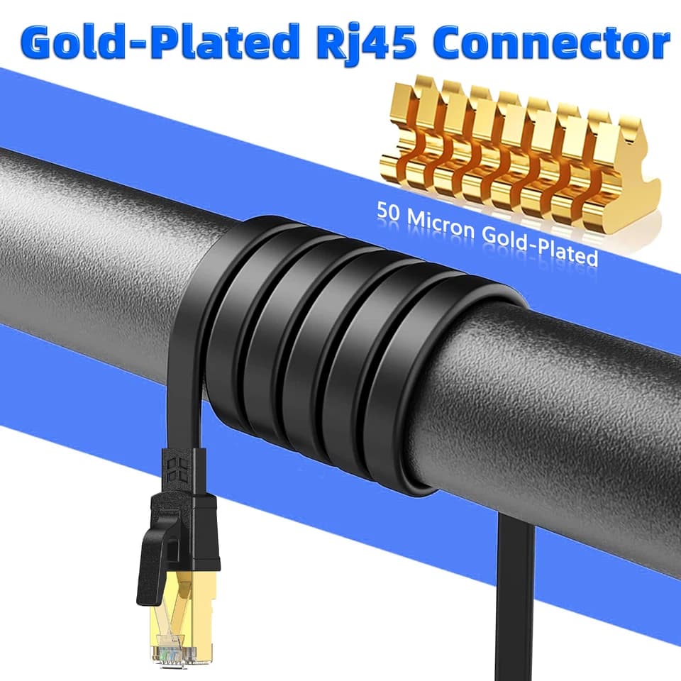 CAT8 Ethernet Cable | 40Gbps, 2000MHz | Flat Black RJ45 Patch Lead - Thumbnail 4