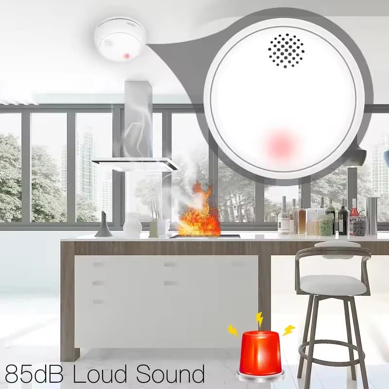 ZigBee Smart Smoke Detector | 85dB Siren Alarm | Home & Kitchen Fire Safety App Alert - Thumbnail 5