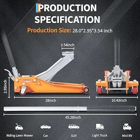 Jack for Changing Tires | Heavy-Duty 3 Ton Low Profile | Dual Piston Pump - Thumbnail 6
