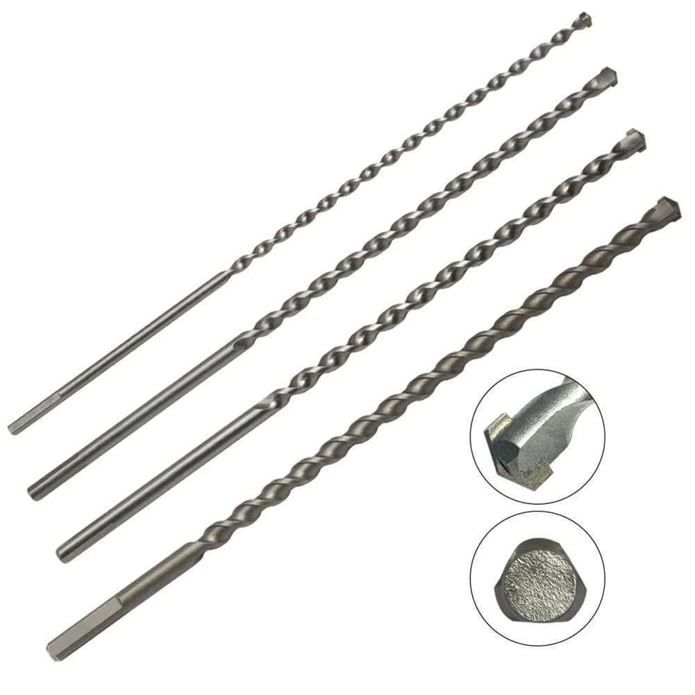 Professional 300mm long masonry drill bit set with triangle shank for impact drills, includes 6mm, 8mm, 10mm, 12mm, and 16mm bits for deep wall penetration.