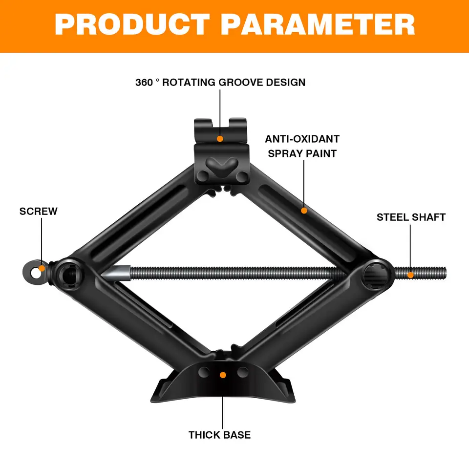 2 Ton Scissor Jack | 11-39cm Lift Range | Carbon Steel for Tyre Repair - Thumbnail 3