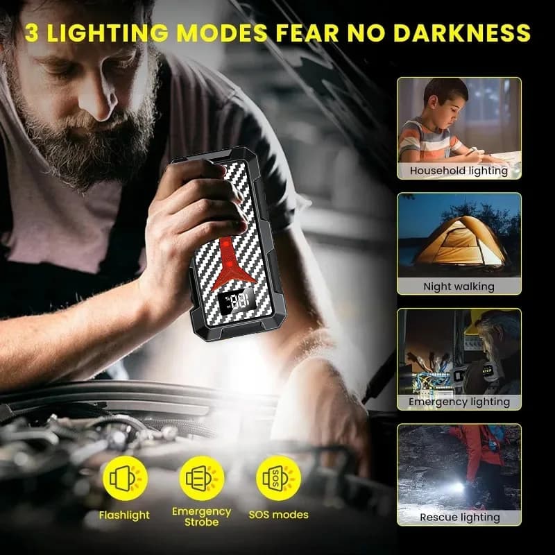 Portable 12V Car Jump Starter | Power Bank with LED Light | Quick Charge Function - Thumbnail 5