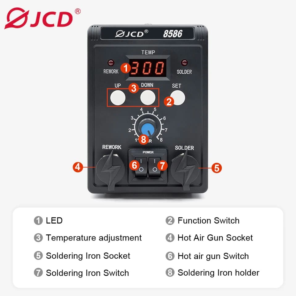 Soldering Iron & Hot Air Rework Station | 2-in-1 Desoldering Tool | JCD 8586 Kit - Thumbnail 4
