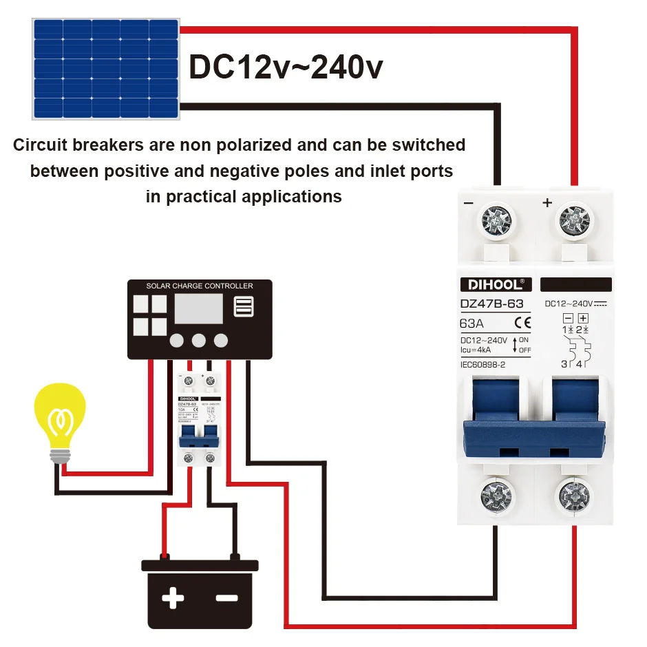 DIHOOL Miniature Circuit Breaker | 24-96V DC Overload Protection | 6A-100A Range - Thumbnail 2