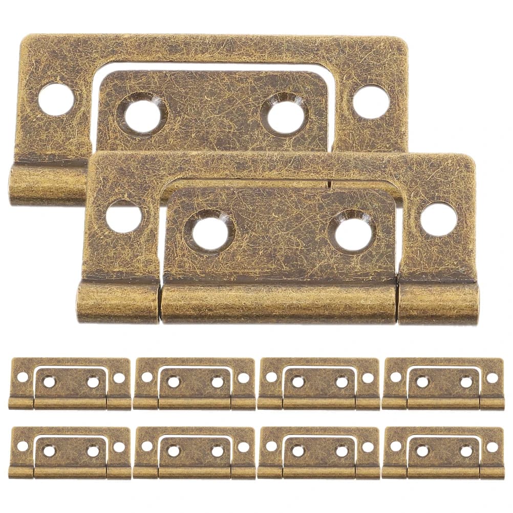 Set of ten flat, concealed cabinet door hinges for kitchen cabinets, furniture doors, and wardrobes in DIY home improvement projects.